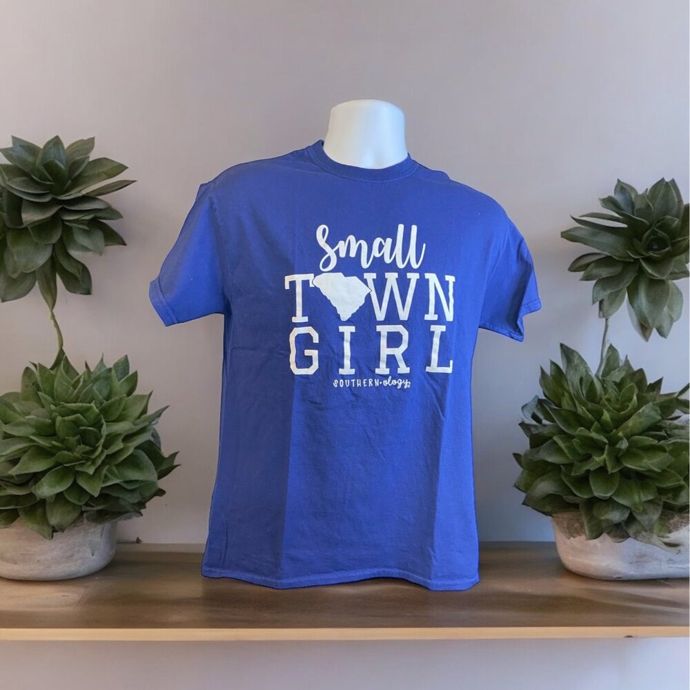 Gildan Graphic Tee Womens Medium Small Town Girl  Blue Southernology Streetwear